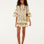 Off-White Lemon Bouquet Belted Puff Sleeve Mini Dress