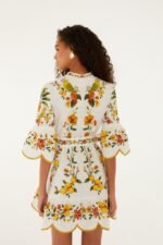 Off-White Lemon Bouquet Belted Puff Sleeve Mini Dress - Image 3