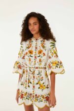 Off-White Lemon Bouquet Belted Puff Sleeve Mini Dress - Image 4
