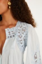 Light Blue Richelieu Short Sleeve Blouse - Image 2