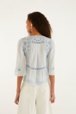 Light Blue Richelieu Short Sleeve Blouse - Image 4
