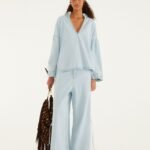 Light Denim Ties Wide-Leg Pants