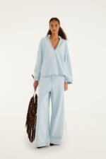 Light Denim Ties Wide-Leg Pants