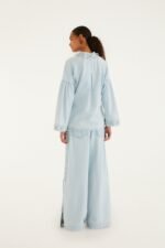 Light Denim Ties Wide-Leg Pants - Image 3