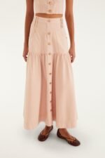Light Pink Bisne Buttoned Twill Midi Skirt - Image 2