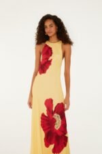 Light Yellow Poppy Flowers Sleeveless  Maxi Dress - Image 3