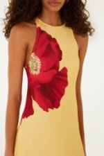 Light Yellow Poppy Flowers Sleeveless  Maxi Dress - Image 4