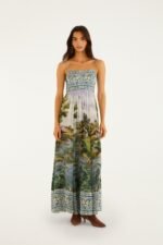 Multicolor Countryside Landscape Adjustable Straps Maxi Dress