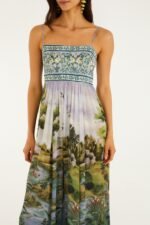 Multicolor Countryside Landscape Adjustable Straps Maxi Dress - Image 2