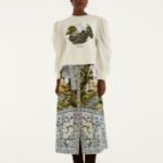 Multicolor Countryside Landscape Belted Midi Skirt