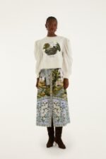 Multicolor Countryside Landscape Belted Midi Skirt
