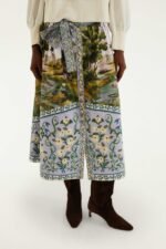 Multicolor Countryside Landscape Belted Midi Skirt - Image 2