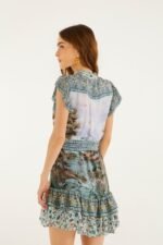 Multicolor Countryside Landscape Belted Ruffled Mini Dress - Image 3