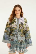 Multicolor Countryside Landscape Quilted Kimono Jacket