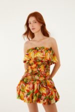 Multicolor Fruit Garden Red Smocked Balloon Mini Dress - Image 2