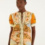 Multicolor Rio Souvenir Scarves Puff Sleeve Blouse