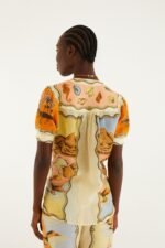 Multicolor Rio Souvenir Scarves Puff Sleeve Blouse - Image 3