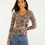 Multicolor Rustic Flowers Long Sleeve Top