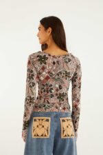 Multicolor Rustic Flowers Long Sleeve Top - Image 3