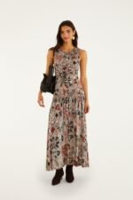 Multicolor Rustic Flowers Sleeveless Ruched Maxi Dress