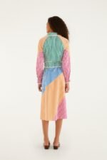 Multicolor Stripes Embroidered Belted  Midi Dress - Image 3