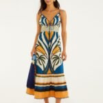 Multicolor Tropical Graphic Wavy Detail Maxi Dress