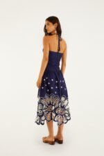 Navy Blue Embroidered Richelieu Midi Dress - Image 3