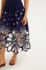 Navy Blue Embroidered Richelieu Midi Dress - Image 4