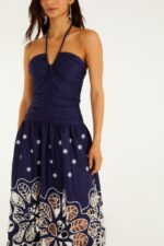 Navy Blue Embroidered Richelieu Midi Dress - Image 5