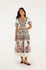 Off-White Ainika Rustic Flowers Short Sleeve Maxi Dress