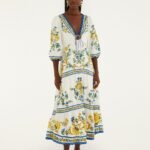 Off-White Emily Floral Tapestry Drawstring Midi Dress