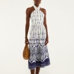 Off-White Fishes Flow Halter Neck Midi Dress