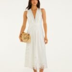 Off-White Richelieu V Neck Sleeveless Midi Dress
