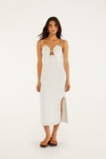 Off-White Shell Bodice Pearl Midi Dress