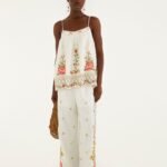 Off-White Flower Embroidery Wide-Leg Pants