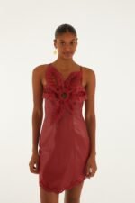 Red 3d Richelieu Flower Leather Mini Dress