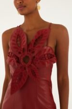 Red 3d Richelieu Flower Leather Mini Dress - Image 2