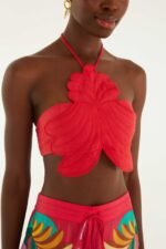 Red 3d Shell Halter Neck Crop Top - Image 2