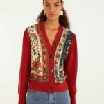 Red Ainika Garden Scarf Buttoned Knit Cardigan