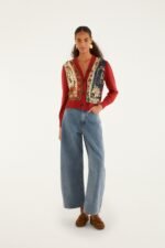 Red Ainika Garden Scarf Buttoned Knit Cardigan - Image 2