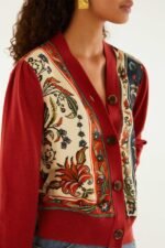 Red Ainika Garden Scarf Buttoned Knit Cardigan - Image 3
