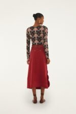 Red Buttoned Belted Wavy Midi Skirt - Image 3