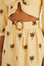 Sand Embroidered Trees Buckled Layered Midi Skirt - Image 4