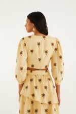 Sand Embroidered Trees Buckled Long Sleeve Crop Top - Image 3