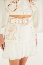 Sand Richelieu Belted Mini Skirt - Image 2