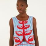 Sky Stripes Blue Sleeveless Crop Top