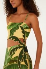 Soft Yellow 3D Banana Leaves Maxi Dress - Image 2