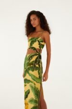 Soft Yellow 3D Banana Leaves Maxi Dress - Image 4