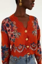 Terracota Victorian Floral Buttoned Knit Cardigan - Image 2
