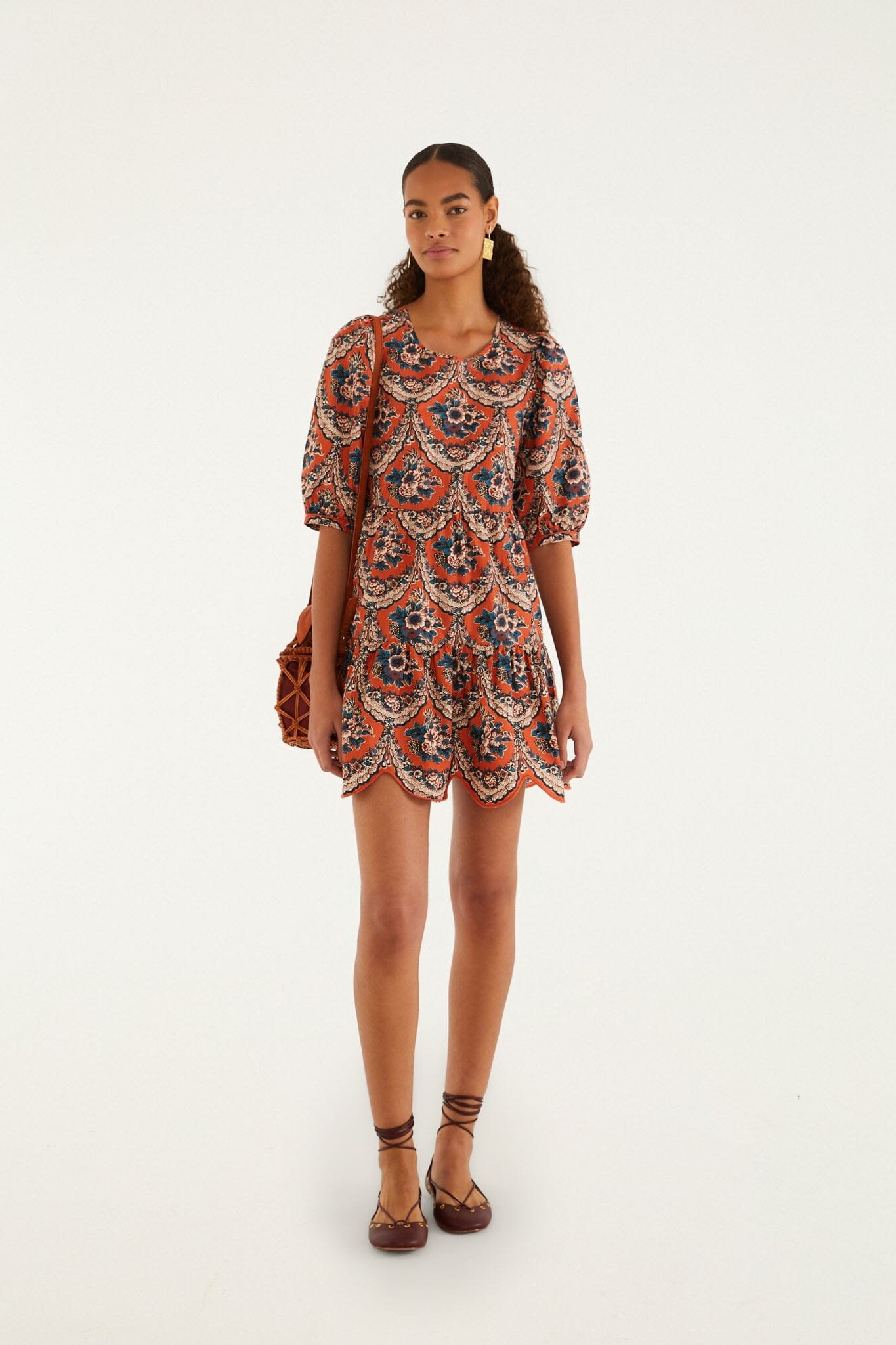 nonelie-terracotta-victorian-floral-puff-sleeve-mini-dress_356869.jpg Terracotta Victorian Floral Puff Sleeve Mini Dress - Image 1